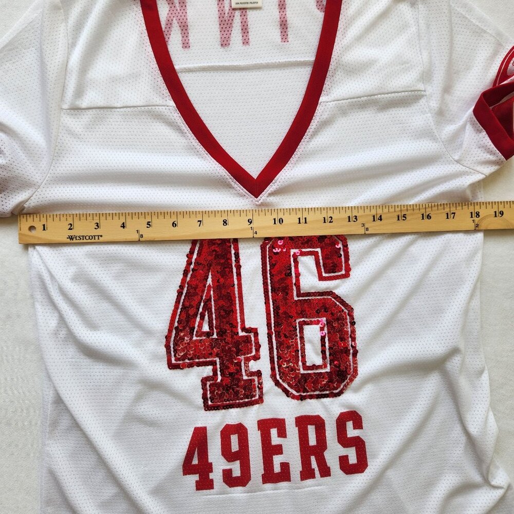 Victoria's Secret Pink NFL San Francisco 49ers Sequin V-Neck Jersey Cute Sporty - Picture 13 of 14